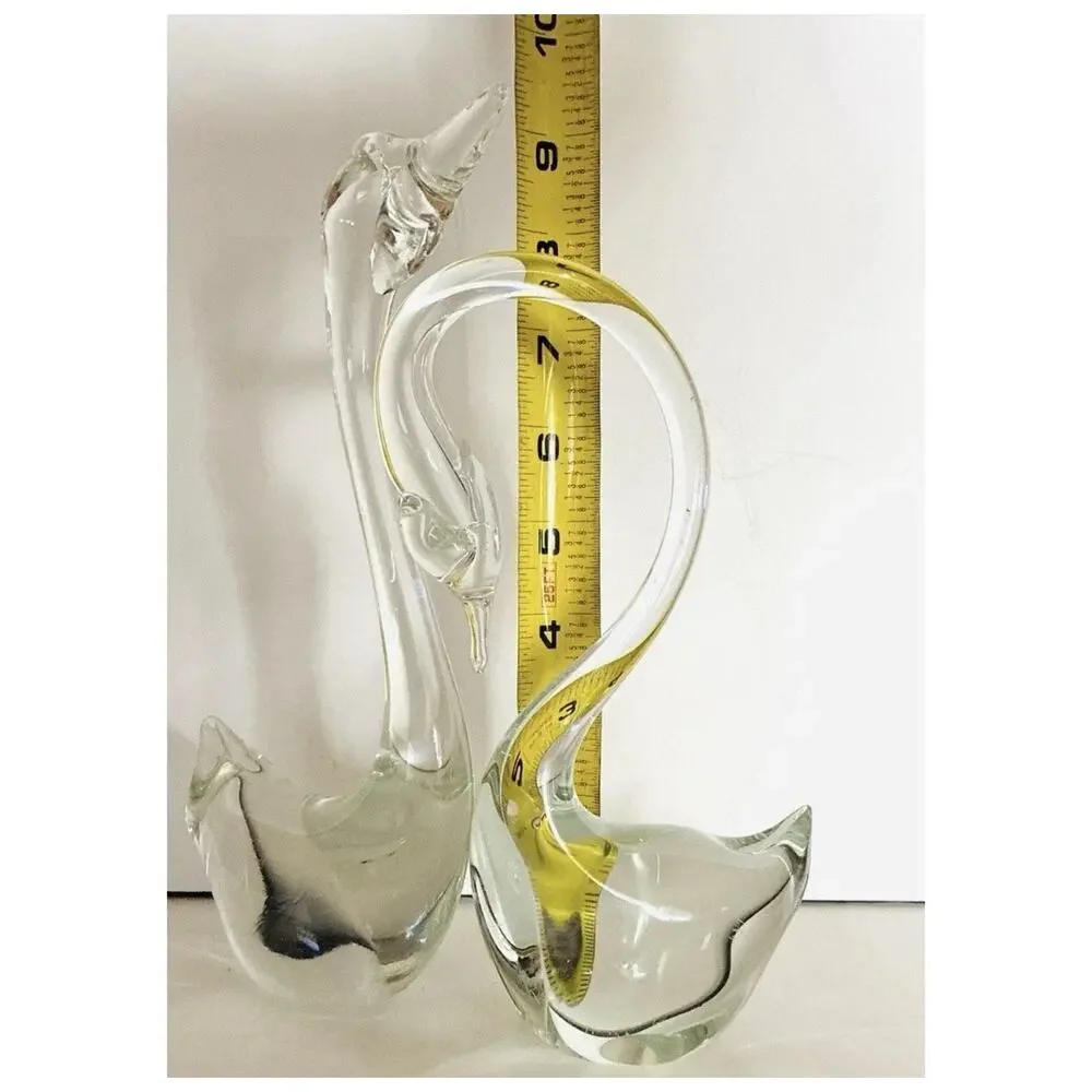 Vintage MCM Pair of Clear Hand Blown Glass Swans Smooth Pontil Quality Versatile